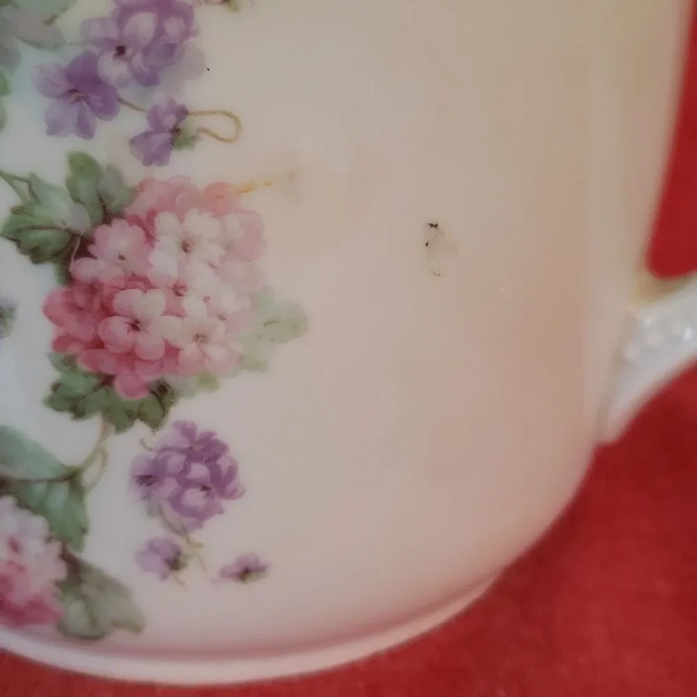 Large Vintage Floral Creamer Pitcher - Scalloped Edge - Marked 